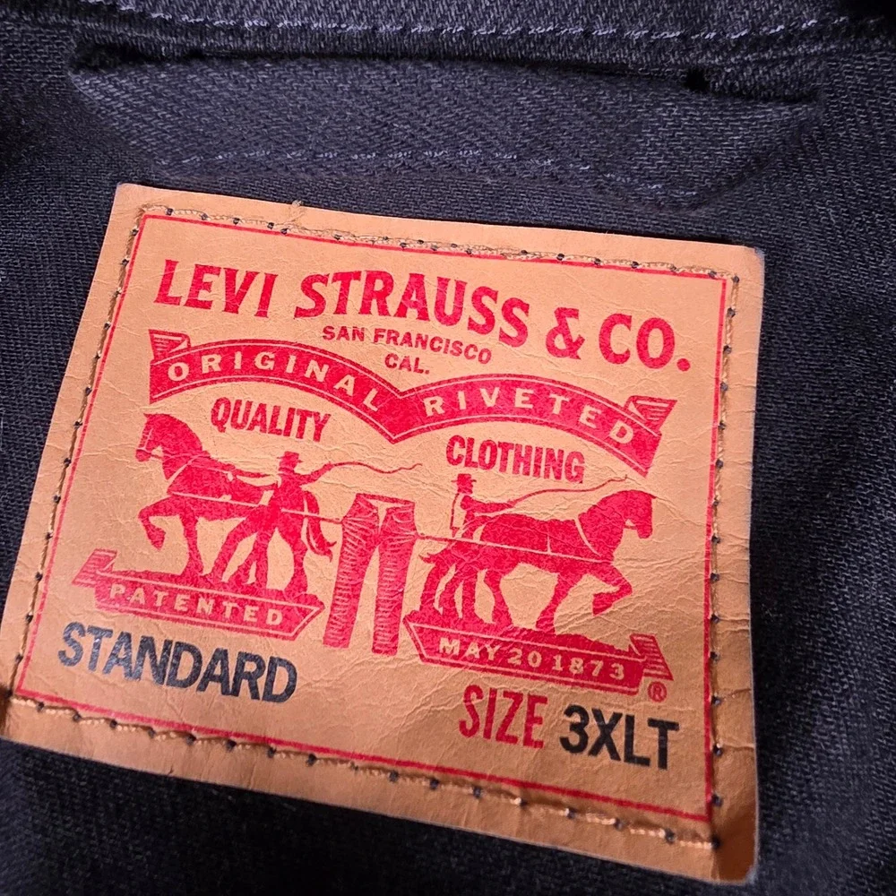 NEW Levi's Trucker Jacket Mens 3XLT Black Cotton Blend Stretch L/S Button Up